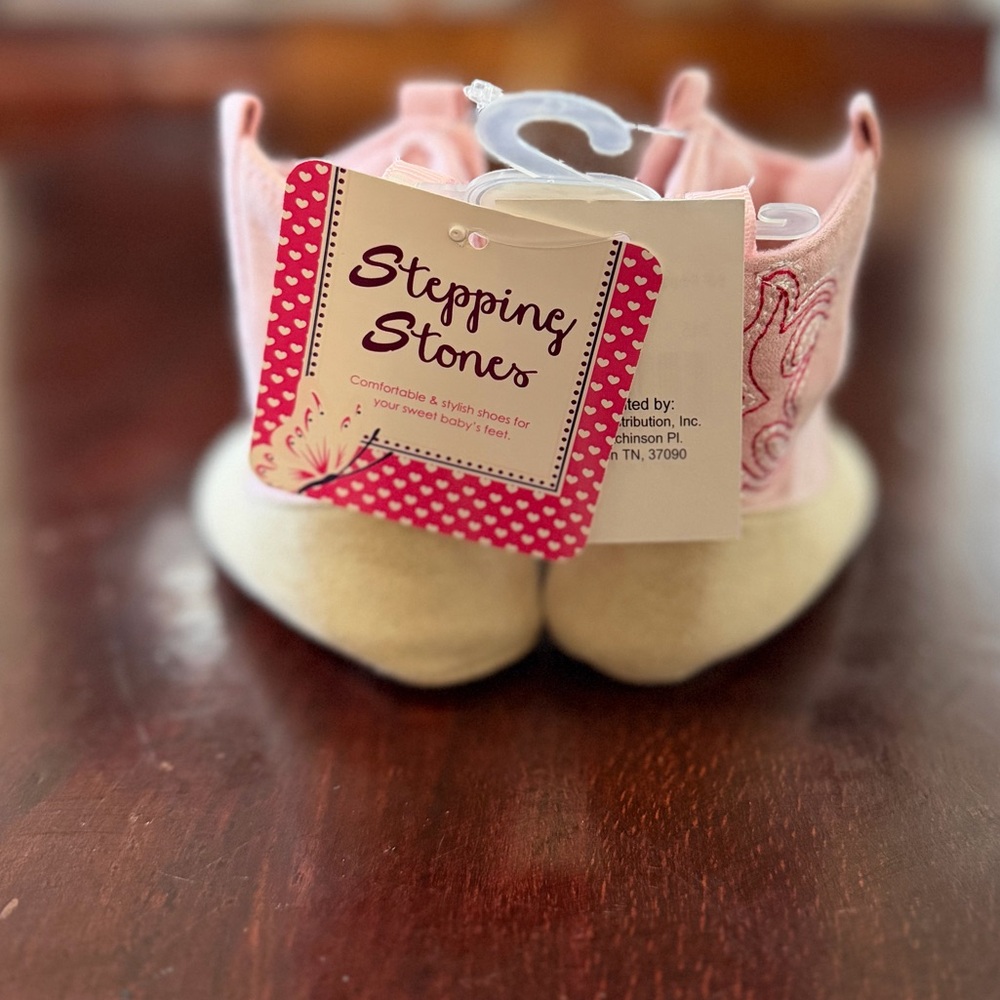 Kids Pink and Tan Western Booties with Embroidered Stitching - Picture 3 of 3